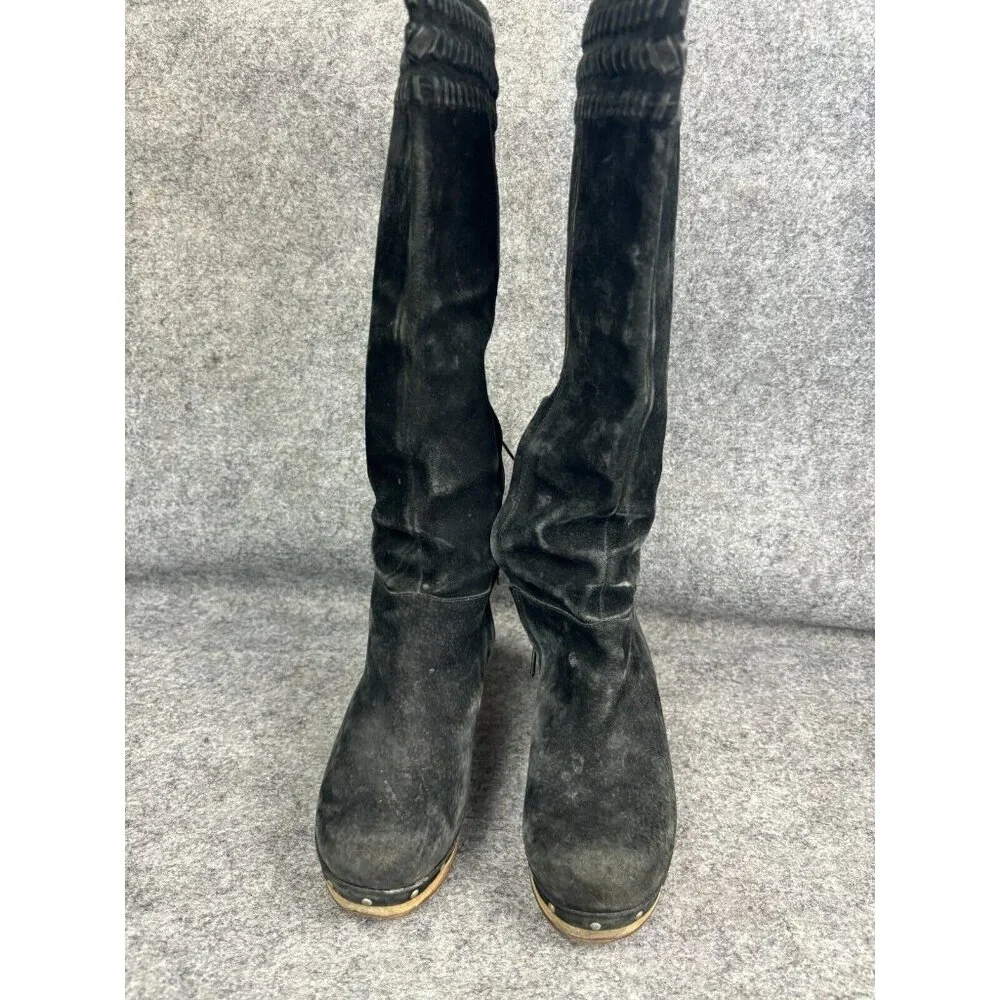 UGG Australia Rosabella Heeled Boots‎ Women's 6 Black Suede Leather Studded Zip